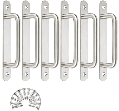 MIVIDE 6 Pack Door Handles, Sliding Door Handles Silver, Pull Handles for Doors, Stainless Steel Door Pull Handles for Kitchen Cupboard Cabinet Wardrobe Barn Shed（160mm/6.29in）