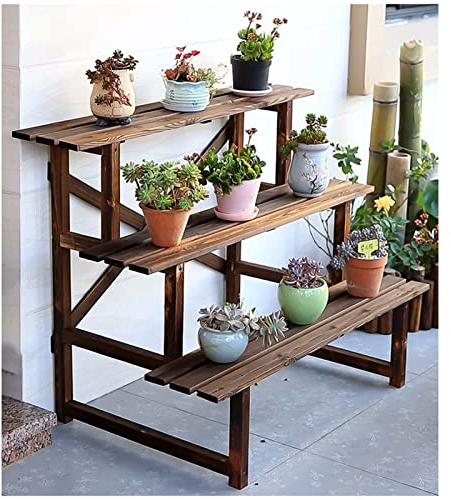 3-stufiger Treppen-Pflanzenständer aus Holz, großes Blumenregal, Blumentopfhalter, Aufbewahrungsregal, für drinnen, Zuhause, draußen, Terrasse, Balkon, Hof (100 x 77 x 76 cm)