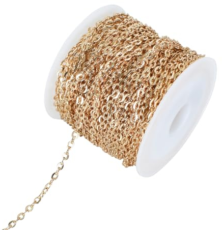 10 m Catene per Collane Fai da Te, 2 mm Catenina Oro Rotolo, Rotolo di Catena per Gioielli, Catena Maglia Ovale, Catene per Collane Acciaio Inossidabile, per la Creazione di Gioielli(Oro)