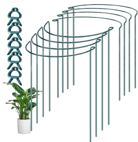 Yocuzee 8 Stück Pflanzenstützen mit 5 Stück Pflanzenclips (40x25 cm), Abnehmbar Pflanzenhalter aus Metall für den Garten, Halbrunde Staudenhalter für Pflanzen, Blumen, Rosen, Gemüse, Tomaten