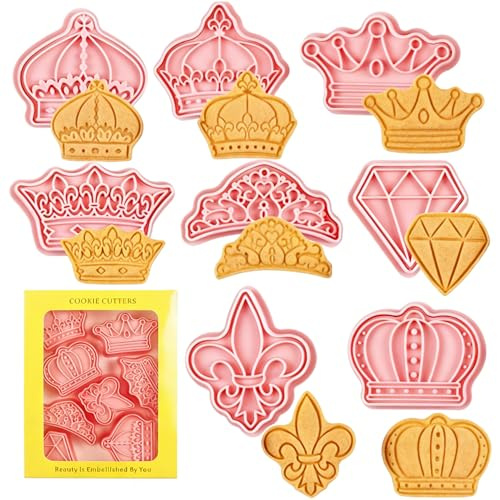 Orapink Crown - Juego de cortadores de galletas con forma de corona de 8 piezas de plástico para fondant, reina, princesa