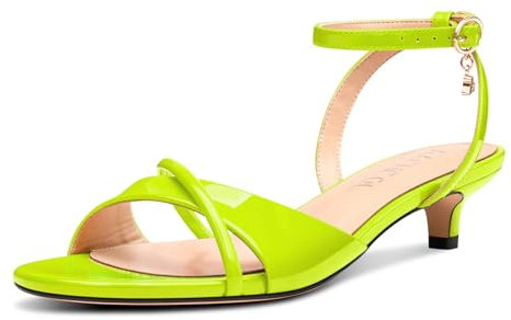 Aachcol Donna Aperte sulla Punta Basso Tacco Heel Sandali Cinturino alla Caviglia Gattini Tacco Heels Ballo Slingback Dress Scarpe 3.5 CM Heels Verde Lime 42 EU