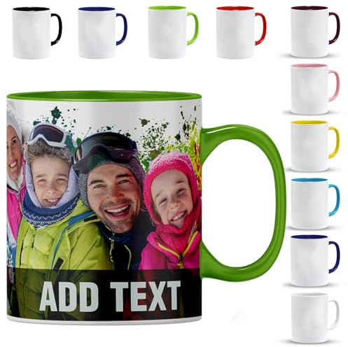 Personalised Photo Mug | Personalized Custom Gift | Personalised Image Photo Logo Birthday Gift | Premium Colour Inner & Handle Mug (Light Green)