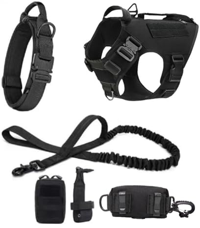MOKATES Hundegeschirr für große Hunde, Deutscher Schäferhund, Malinois, Trainingsweste, Hundegeschirr und Leine und Halsband, Set für alle Hunderassen, Black, Größe L