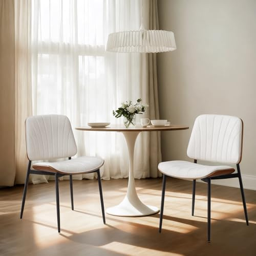 chairus Juego de 2 Sillas de Cocina de Cuero PU Silla de Comedor con Patas de Metal, Silla Acolchada sin Brazos Sillas Modernas para Salón/Restaurante, Blanco
