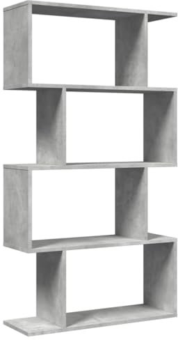 vidaXL Raumteiler Bücherregal 4 Böden, Standregal Regal für Wohnzimmer Schlafzimmer Büro, Büroregal Aktenregal Aufbewahrungregal, Betongrau Holzwerkstoff