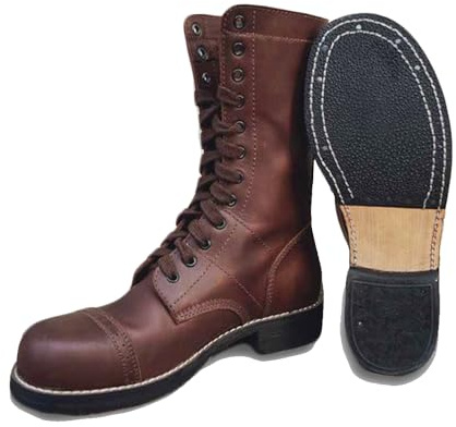 WW2 M1942 Stivali Paracadutisti Uomini Vintage Field Escursionismo Pelle Boots Replica WWII D - Day US M42 Combat Scarpe, Rosso marrone, 47 EU