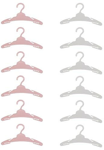 DiBaiHuiHomer, Puppenaufhänger aus Kunststoff, Mini-Kleiderbügel aus Kunststoff, Puppen, Rosa, 12 Stück