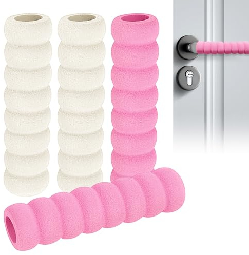 Alovez 4 Stück Türklinkenpuffer Anti-Static Türgriff-Schutz Schaumstoff Griff-Abdeckungen für Abdeckungen Zum Schutz Von Wänden Und Möbeln(Beige, Rosa)