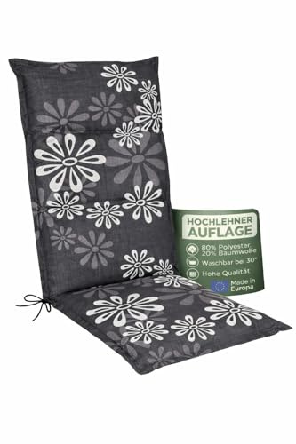Waidmeister Hochlehner Auflage Naxos für Gartenstühle 118x49 cm (1, Blume Schwarz)