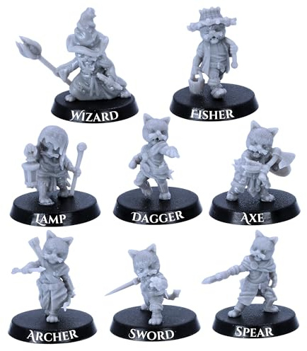 Forged Terrain Cat Folk Miniatures Set – 8 figurines chat pour RPG de table | Modèles fantastiques à l'échelle 28 mm | DnD, jeux de guerre | Miniatures épiques sous licence | Figurines en résine non