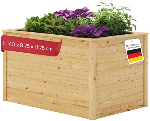 STEELSØN Theemin Hochbeet Natur – Pflanzenkübel 140x75x75 cm (LxBxH) – Kräuterbeet aus Lärchenholz – Gartenbeet mit UV-Schutzlackierung – Beet wetterfest – Pflanzenkasten für Garten – Kräuterbeet Holz