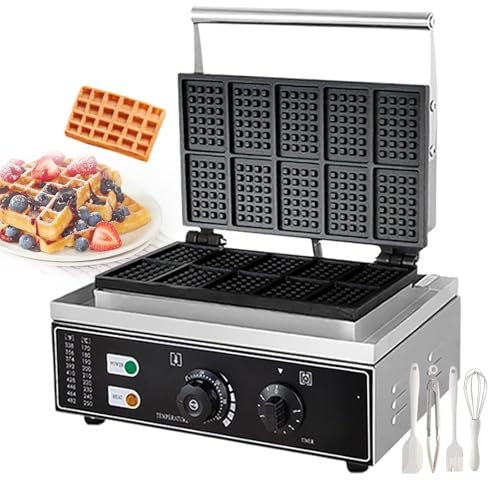 Waflera De Acero Inoxidable De 1550 W, Placas De Calentamiento Dobles De Grado Comercial, Temporizador Y Temperatura Ajustables (0-5 Min/50-300 °C), Para Cafeterías Y Desayunos En Casa