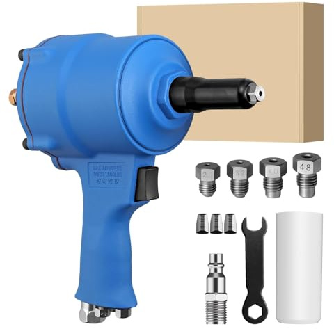 VORXEON Set Rivettatrice Pneumatica Autoaspiranti, Forza di Trazione 1000KGF Con 4 Bocchette (2,4 mm, 3,2 mm, 4,0 mm, 4,8 mm) Pistola Rivettatrice ad Aria Compressa per Uso Domestico