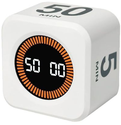 Minuteur Cube Pomodoro 5/10/25/50 Min – Minuteur Visuel Numérique pour Bureau, Cuisine, Enfants, Adultes, Études, ADHD – Outil de Productivité Rechargeable avec Affichage (Blanc)
