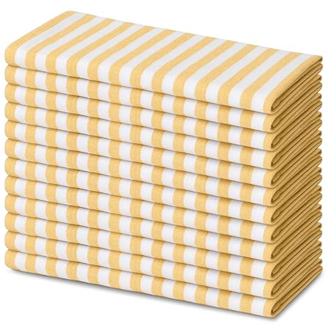 Blue Needles Set of 12 Striped Cloth Napkins 100% Cotton Dinner Table Napkins 18x18 inch, Soft, Reusable, Absorbent & Washable Ideal for Hotel Restaurant Events & Everyday Use - Golden Yellow & White