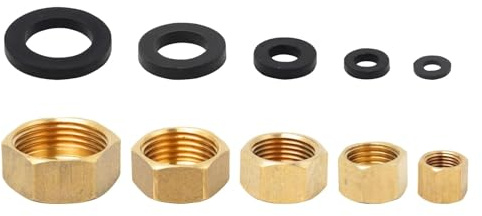 7 PCS Brass Blanking Cap, Female Blanking Stop Cap with Washers Hex Brass Blanking Nuts Caps Internal Thread Hexagonal Stop End Cap Plumbing Fittings,with Washer
