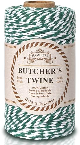 Cotton Twine String, 328 Feet Green & White - Christmas Twine for Gift Wrapping, Crafts, Baking, Butchers, Holiday Decorations, DIY, Kitchen & Gardening