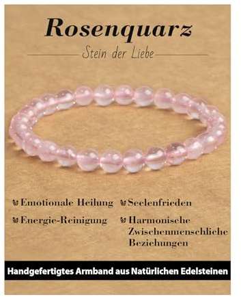 Landorilo Bracciale in Pietra Naturale da 6 mm, Braccialetti Elastico con Perline per Uomo e Donna, Bracciali Portafortuna, Gioiello Regalo con Perline di Ricambio（Quarzo Rosa）