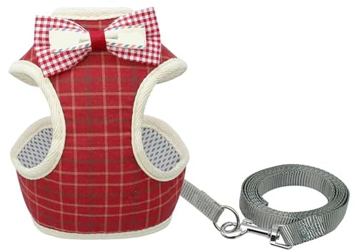 Katzengeschirr und Leine, verstellbares Geschirr, Katzenleine, Kleidung, Weste, Nylon-Netz, Kätzchen, Katzenzubehör (Rot, Größe L für Katzen von 7–10 kg)