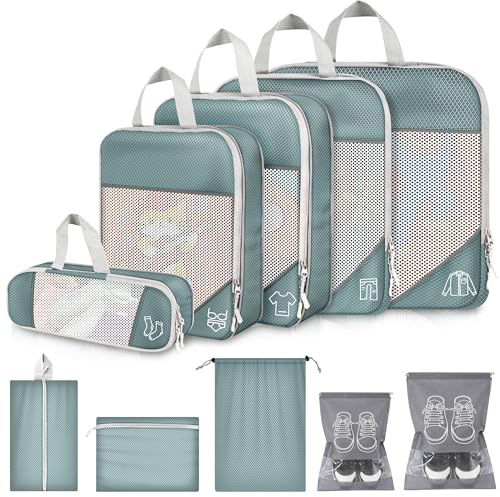 Koffer Organizer Set 10 Teilige Compression Packwürfel, Packing Cubes Wasserdichte, Kleidertaschen Packtaschen für Koffer, Kompression Reise Organizer für Rucksack Und Travel Essentials (Grün)
