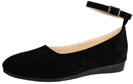 VBEDKDEB Ballerina skor dam bekväma platta ballerinaskor dam enkelskor med platt mun, enfärgad, enkel rund låg klack, ett spänne, fritidsskor barfota ballerina, svart, 38.5 EU