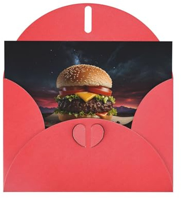 WZYCWB Hamburger Dream Core bedruckte rote Perlglanz-Papier-Urlaubskarte mit Umschlag Geeignet für Geburtstagswünsche, Hochzeitsglückwünsche und Beileid