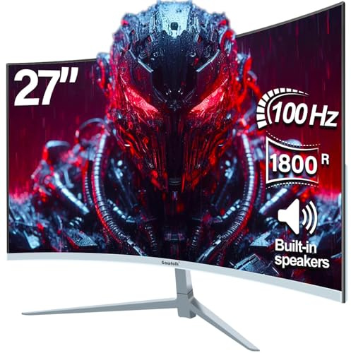 Gawfolk Curved Monitor 27 Zoll 100Hz, PC Bildschirm mit Lautsprecher 1080P, 1800R 75Hz Computerbildschirm mit Eye Care Technologie HDMI DP, unterstützt VESA