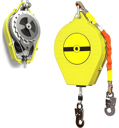 Dispositivo Anticaidas Retráctil, 3-20m Linea Vida Retractil Homologado | Amarillo Arnés de Seguridad Anticaídas Retráctil Trabajo en Tejados/Altura con Gancho Autoblocante, Carga:150kg