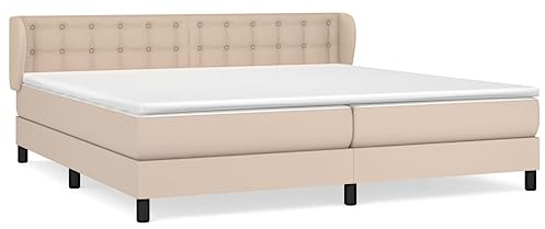 QJBSAVVA Lit Complet Boxspring 200x200 cm avec Matelas Cappuccino | Ensemble de lit boxspring cappuccino pour chambre adulte, comprenant tête de lit réglable et matelas confortable.