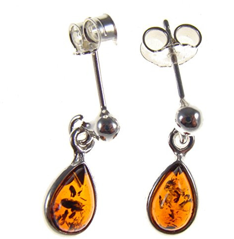 Baltic amber and sterling silver 925 cognac teardrop earrings