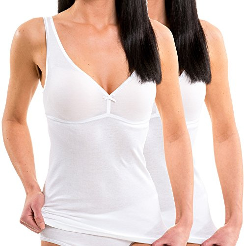 HERMKO 17580 Lot de 2 débardeur Femme avec Soutien-Gorge intégré, Couleur:Blanc, Taille:54/56 (XXL)