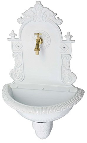 aubaho Fontaine Murale de Jardin avec Vasque - Style Antique - Aluminium - Motif grappe de Raisin - Blanc