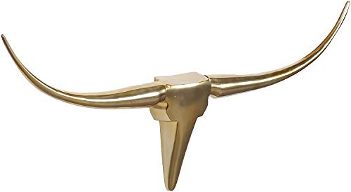 FineBuy Deko Geweih 100 cm Aluminium Gold, Wanddekoration Stierkopf | Wandskulptur mit 2 Hörnern aus lackiertem Metall, Jagdtrophäe für Wohnzimmer und Bad, rostfrei auch für den Außenbereich