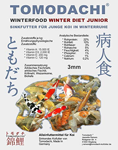 Winterfutter für Koi, Sinkfutter für Koi im Winter, liefert den Koi schonend Energie auch bei niedrigen Wassertemperaturen, Tomodachi Winterfood Winter Diet oder Winter Diet Junior, wahlweise 3mm oder 5mm, 5 kg Sack (3mm)