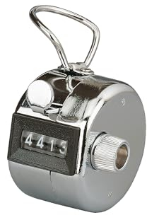 Sport-Thieme Handzähler Tally Counter | Rundenzähler oder Personenzähler | Einfache Bedienung mit Rückstellrad | Mit Aufhängeöse | Zählt von 0 bis 9.999 | Silber
