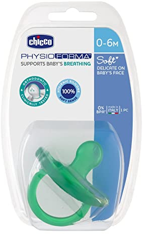 Chicco 00002711310000 Sauger Physio Soft, 0m+, Silikon, 1 Stück, Neutral, grün