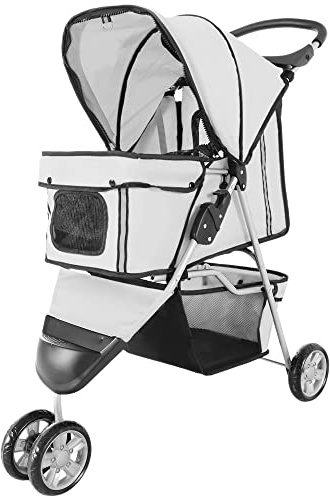 PawHut Hundewagen Hundebuggy Buggy Hunde Katzen Pet Stroller Hunde Buggy Grau | Hundebuggy, Katzenbuggy, Kissen, Netzfenster, Getränkehalter, Aufbewahrungstasche, Katzenwagen