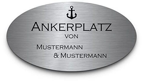Hochwertiges Edelstahl Namensschild für Briefkasten Haustür Bank o. Zaun | Türschild mit Gravur & vielen Motiven | Ovales Haustürschild Briefkastenschild selbstklebend oder mit Bohrlöchern