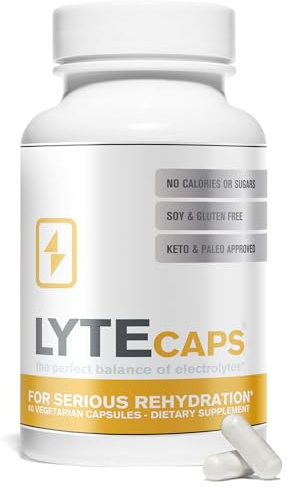 LyteLine Electrolyte Capsules - 60 Vegetarian Capsules for Serious Rehydration, Cramps, Dehydration - Magnesium, Potassium, Sodium, Zinc - Free of Gluten, Dairy, Nuts