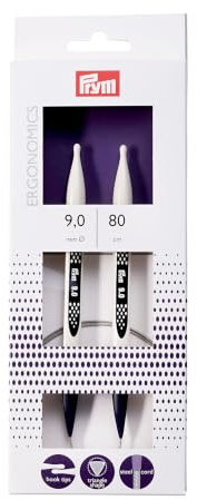 PRYM Rundstricknadel, ergonomisches Design/Nadeln, Kunststoff, Mehrfarbig, 9 mm, 80 cm, Alabasterweiß, natürlich