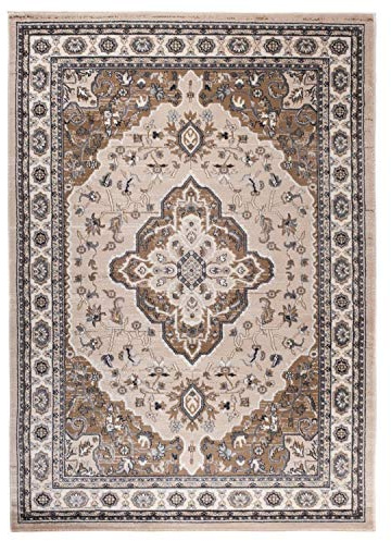 Mazovia Teppich Flur 120x170cm Creme Klassisch Traditionell Weich Dekorativ | Teppich für Eingangsbereich Küche Büro Wohnzimmer Schlafzimmer Beige Pflegeleicht Fußbodenheizungsgeeignet Mittelflor Elegant