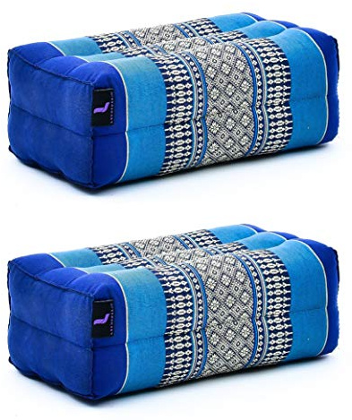Leewadee set de 2 bloques de yoga pequeños – Cojines para pilates, almohadas para el suelo hechas a mano de kapok, 35 x 18 x 12 cm, set de 2, Azul