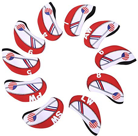 10 Stück/Set Eisen Kopfhüllen, Stoff Eisen Club Kopfschutz Abdeckungen Easy On Off Waschbare Abdeckung(Red)