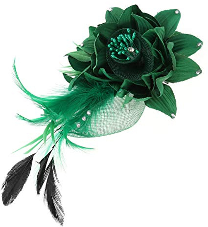 Luxshiny Feder Blume Brosche Stifte Frauen Fascinator Haarspange Tee Party Hochzeit Derby Cocktail Haarnadeln (Grün)