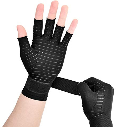 Copper Wrist Compression Arthritis Gloves (1 Pair), Wrist Support Brace Fingerless Glove with Adjustable Strap for Hand Pain Relief, Carpal Tunnel, Rheumatoid, Tendonitis, Swelling, Fits Women & Men