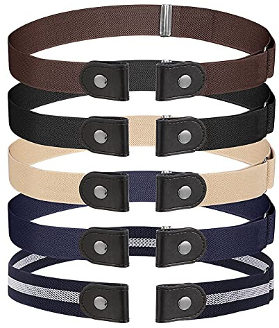 FRIUSATE 5 Stücke Gürtel Damen Elastischer, Ohne Schnalle Stretchgürtel Keine Schnalle Unsichtbarer Schnallenfreier Gürtel für Jeans Hosen Damen Herren