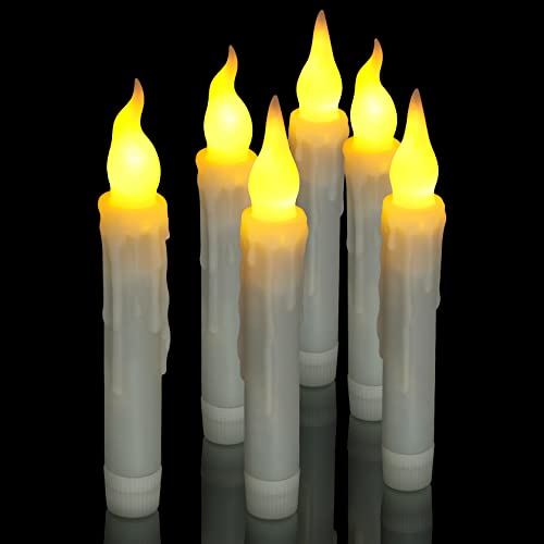 PChero - Velas LED cónicas con temporizador, 6 piezas de 6.69 pulgadas, sin llama, funciona con pilas, vela eléctrica para Halloween, Navidad, fiesta, hogar, mesa, decoración de boda