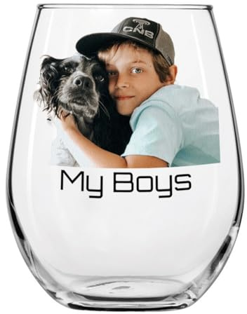 Personalised Wine Glass - Printed 502ml Stemless, Picture/Photo - Wine Gifts for Women, Mum, Wife, Her - Unique Birthday Custom Wine Glass Wine Tumbler for Women - Gifts for Celebrations