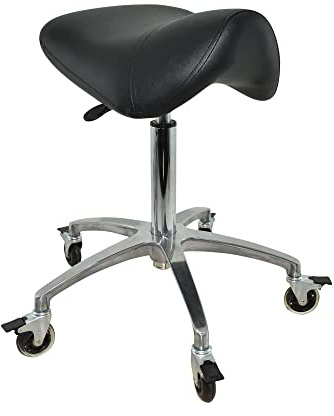 VAKON SALON - Premium Sattelhocker schwarz mit Bremse, Sattelstuhl für Rückenentlastung, Rollhocker höhenverstellbar von 55-75 cm, Praxishocker, Bürohocker, Arbeitshocker